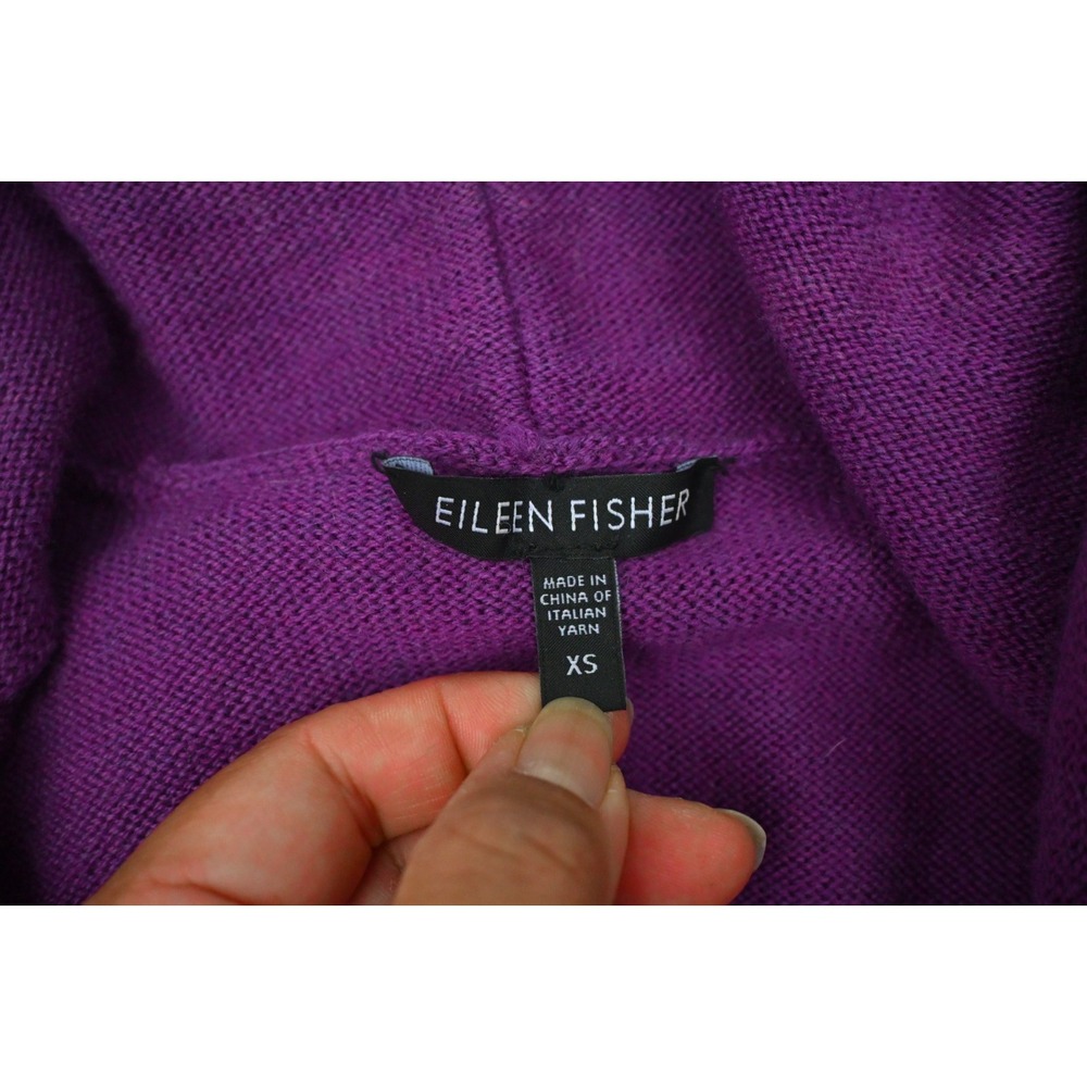 Eileen Fisher Womens XS 100% Merino Wool Cardigan Purple Open Front Fine Gauge - Picture 5 of 9